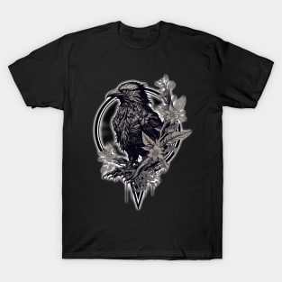 Tribal Radiant Raven, gothic black and white logo T-Shirt